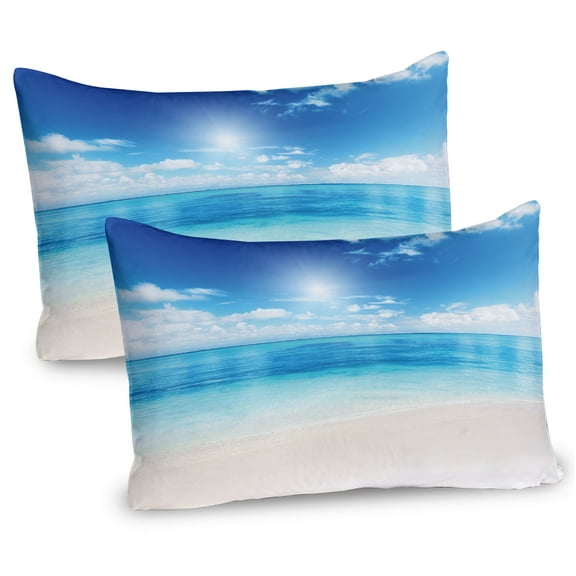 Ambesonne Coastal Pillow Sham 2 Pack, Caribbean Summer Sea, 26"x20", Cream Turquoise White