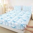 thumbnail image 4 of Erosebridal Girly Princess Bow Queen Sheet Sets, Blue Cartoon Plaid Bed Set, 4pcs, 4 of 5