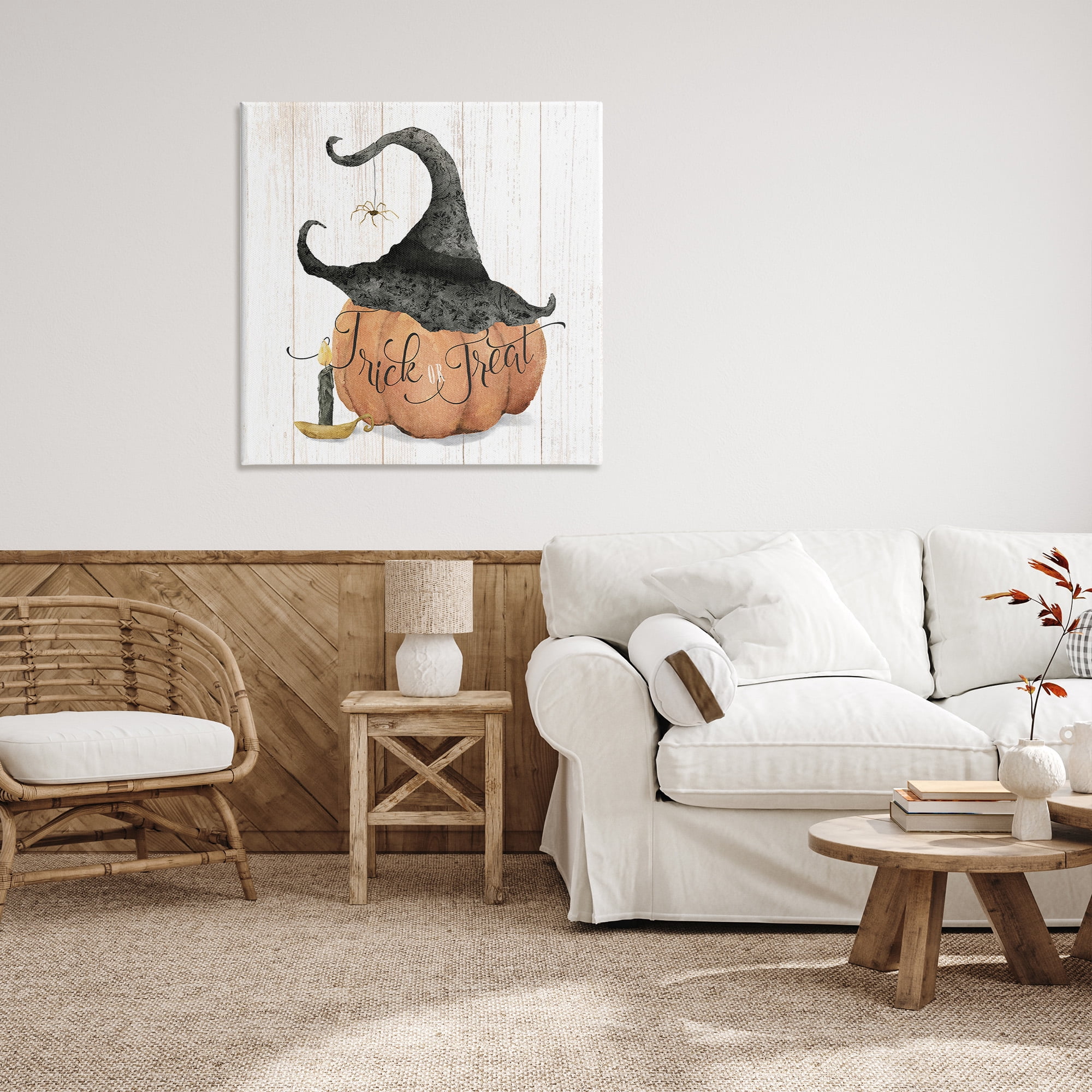 Stupell Industries Pumpkin & Witch Hat Holiday Painting Gallery Wrapped Canvas Art Print Wall Art, 36 x 36