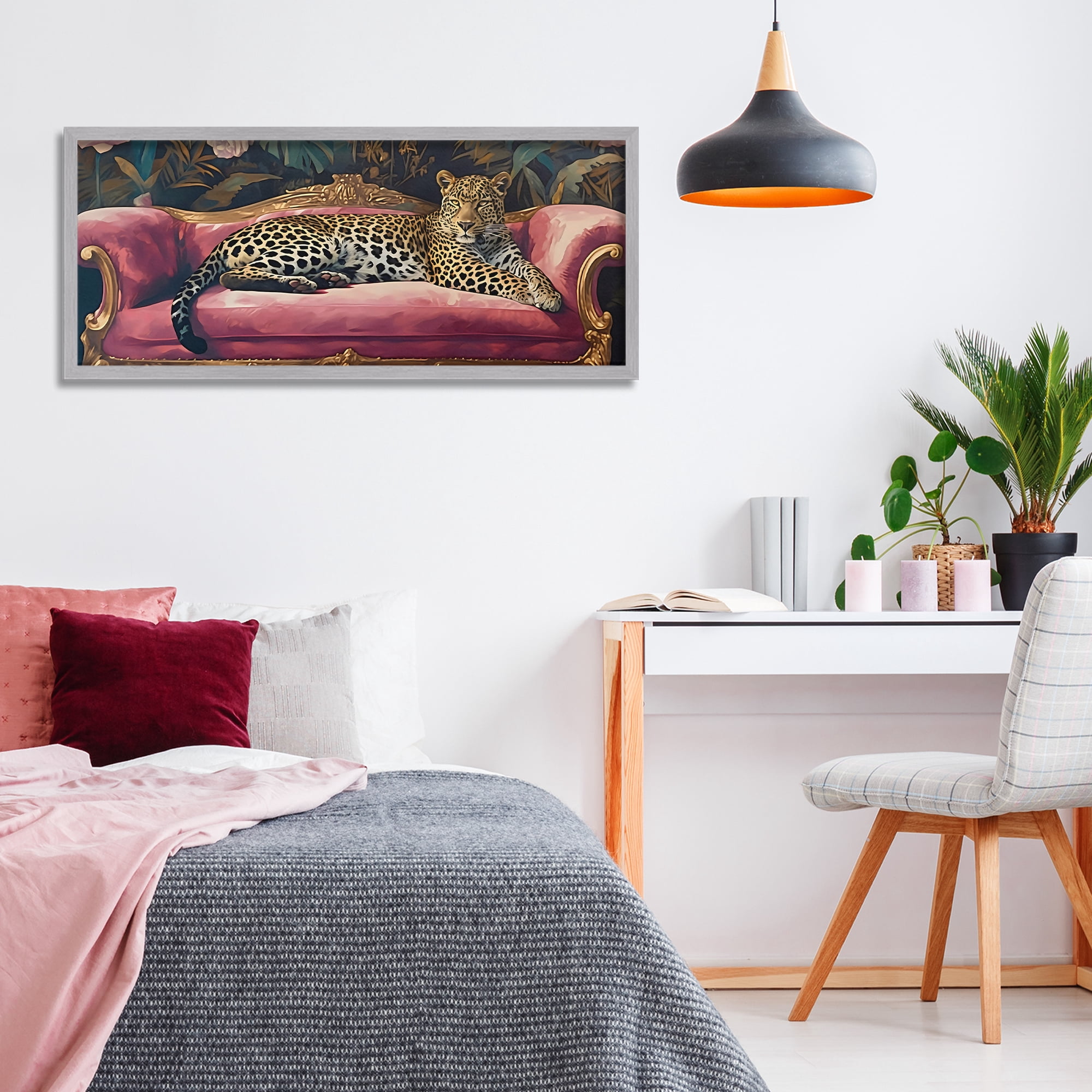 Stupell Industries Regal Relaxation Leopard on Pink Gray Framed Giclee Art, design by Creative Studio