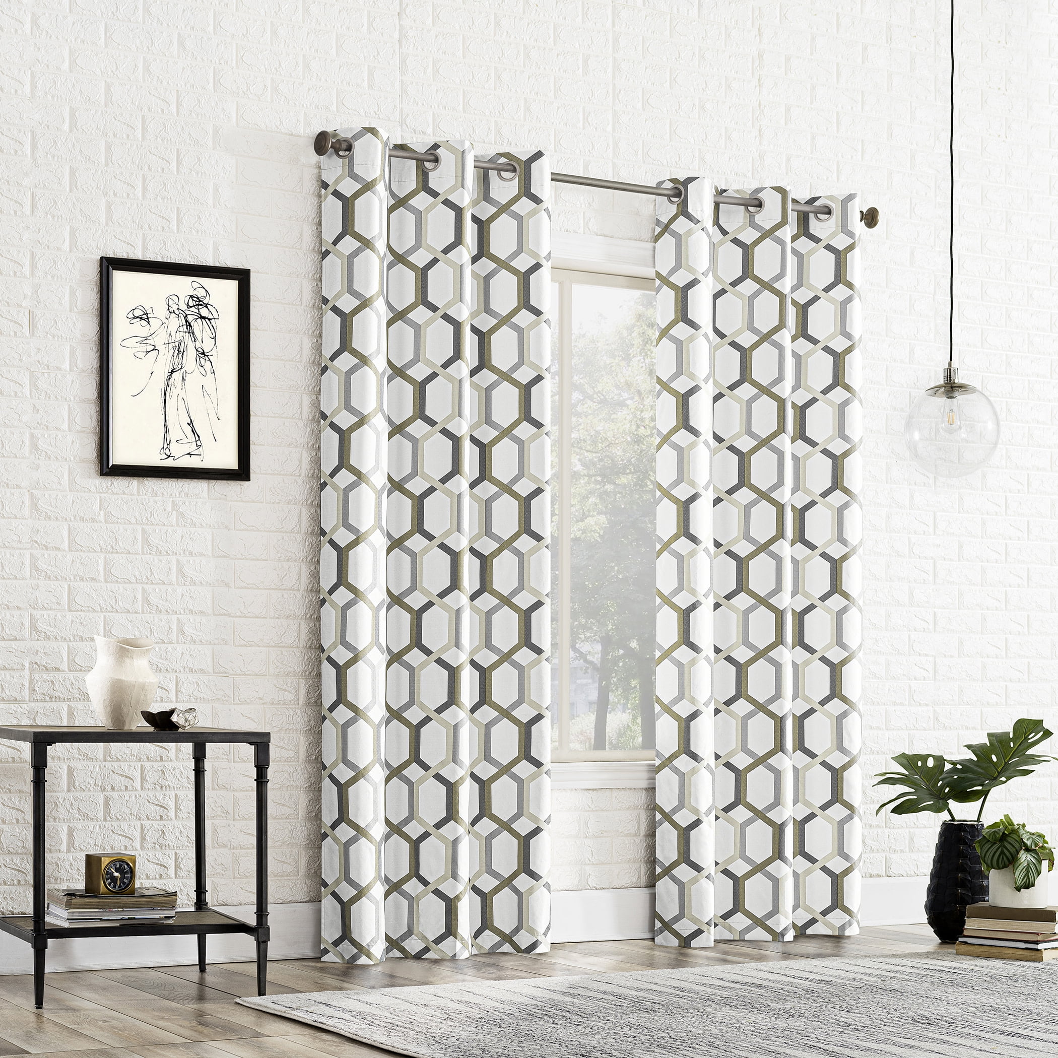 Sun Zero Arlo 2-Piece Textured Thermal Insulated Room Darkening Grommet Curtain Panel Pair, Gray Geometric, 40"W x 95"L