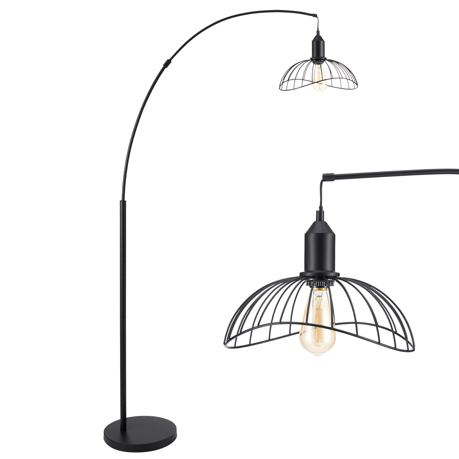 Arcing Floor Lamp w Cage Shade 68" Tall Lamp for Bedroom Living Room