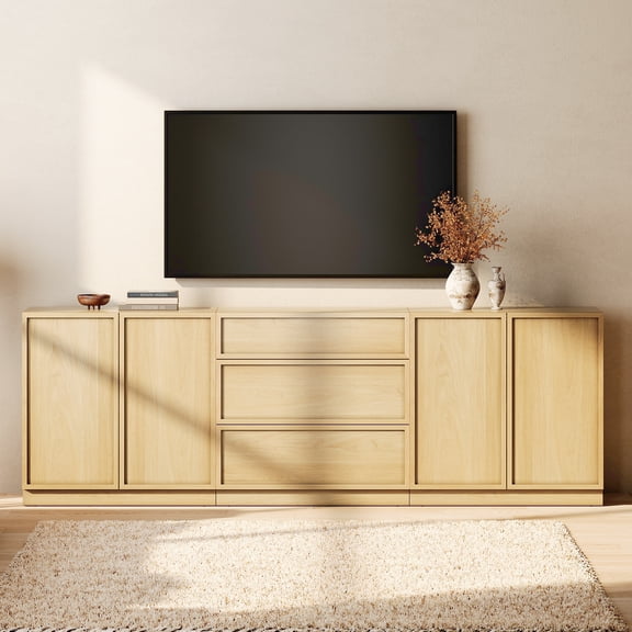 WAMPAT Modern TV Stand for TVs Up to 100", 3-in-1 Entertainment Center TV Console with 6 Doors and Adjustable Shelf, Wooden Media Console Cabinet for Living Room, Bedroom