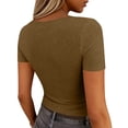 thumbnail image 7 of Lumtrix Women Short Sleeve Tops Scoop Neck Ribbed Knit Slim Fitted Basic Tee Shirt Casual Spring Summer Clothes 2026 Camel XL, 7 of 7