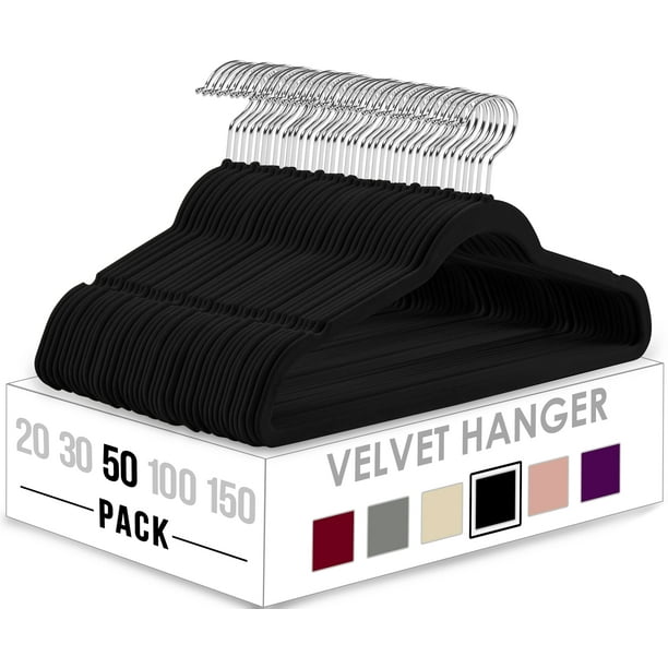 Utopia Home Perchas de Terciopelo Paquete de 50 - Perchas Antideslizantes - Perchas Negras - Perchas para Trajes con Gancho Giratorio de 360 Grados - Perchas Resistentes - Perchas para Pantalones