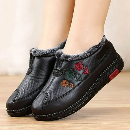 

Cathalem Womens Snow And Rain Boots Fashion Winter Women Snow Boots Flat Bottom Non Slip Waterproof Upper Round Toe Solid Color Shoes Black 6.5