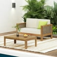 thumbnail image 4 of Miekor Furniture Outdoor Acacia Wood and Wicker Loveseat and Coffee Table Set with Cushions, Teak & Beige 16586, 4 of 16