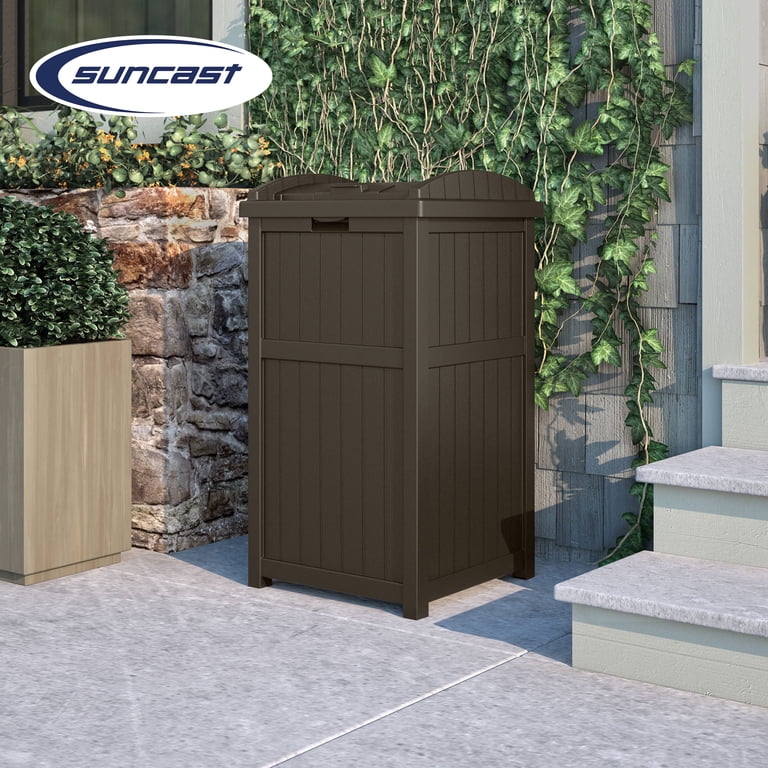 Suncast Patio Resin Outdoor Trash Hideaway with Lid, 33 Gallon