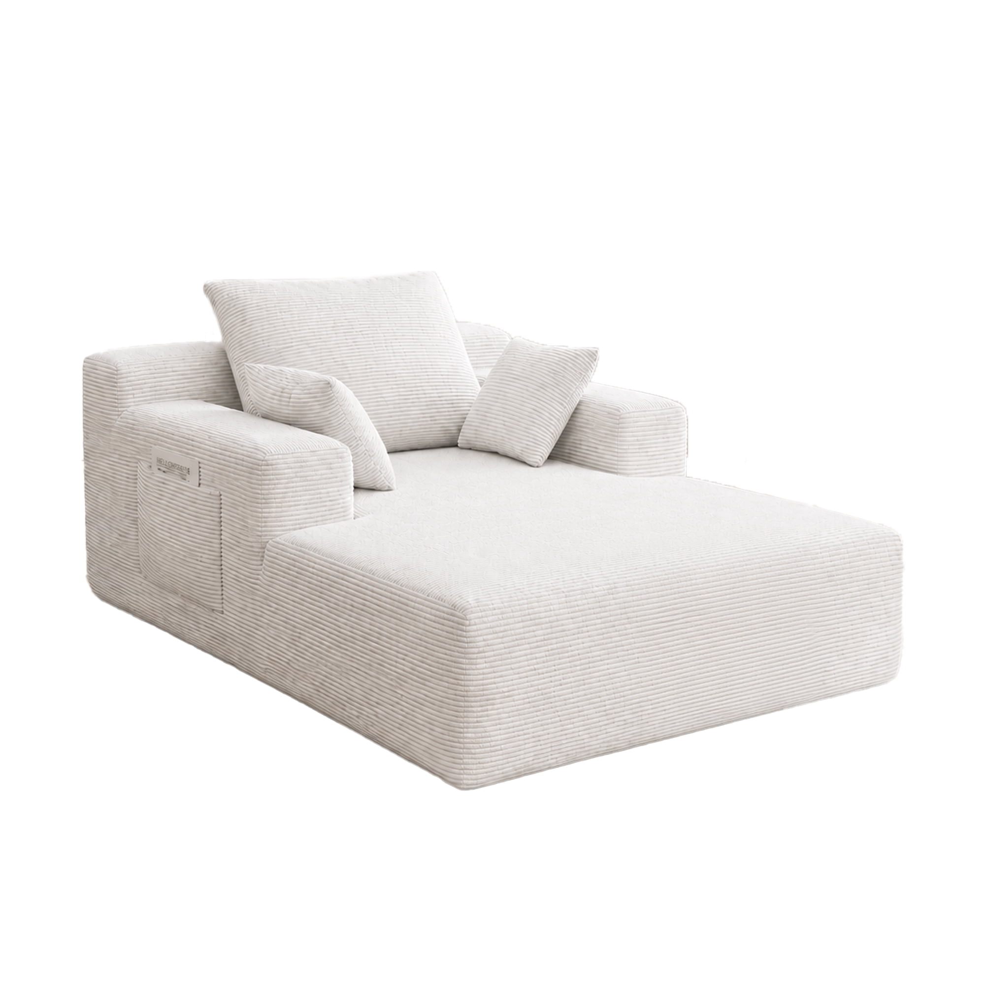 71.65" Corduroy Chaise Lounge Sofa with Cup Holders & Storage Pocket, No Assembly, Oversized Deep Seat with Pillows, Beige