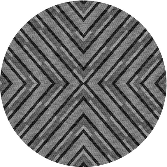 Ahgly Company Indoor Round Patterned Dark Gray Black Area Rugs, 8' Round