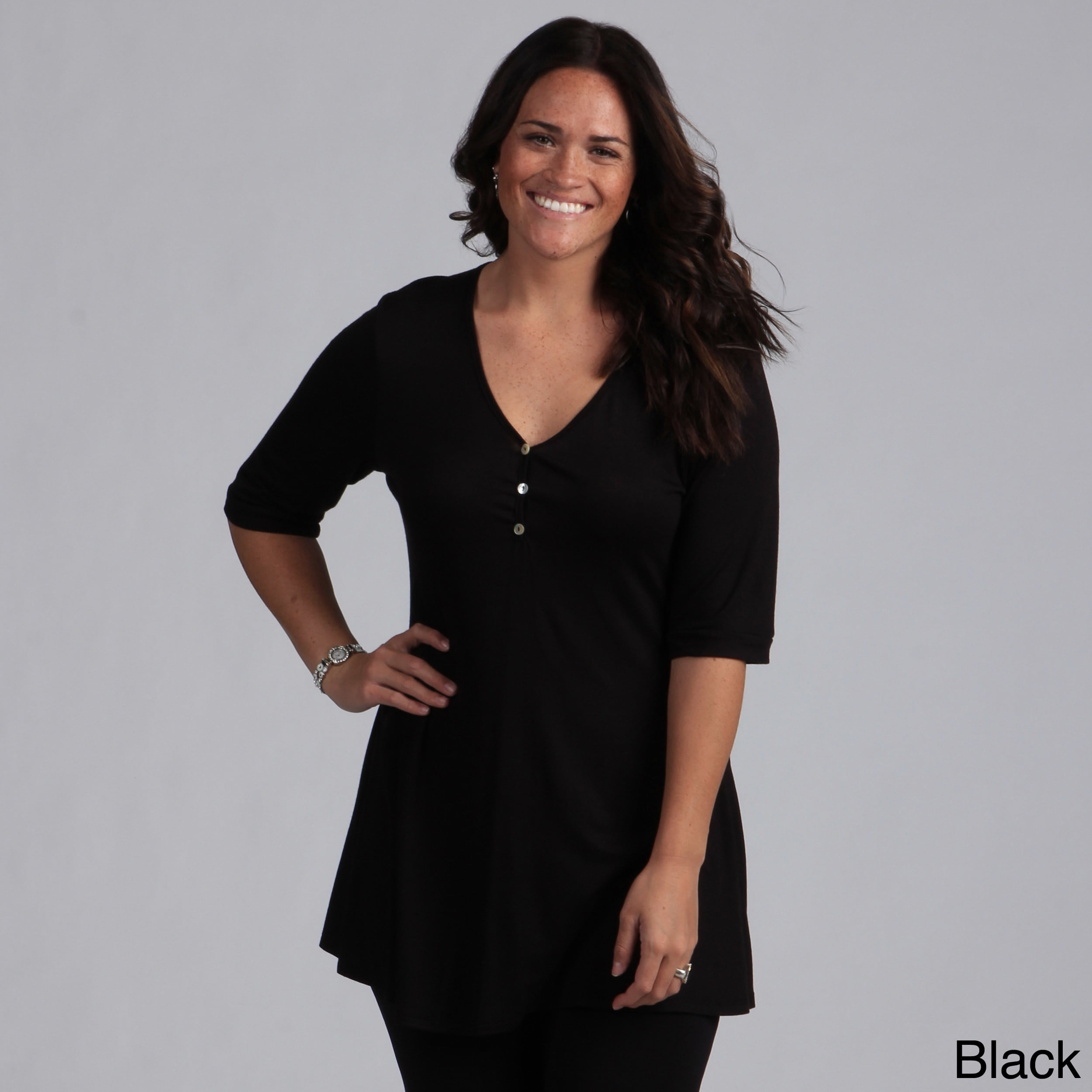 Women's Plus Size Henley Tunic Top