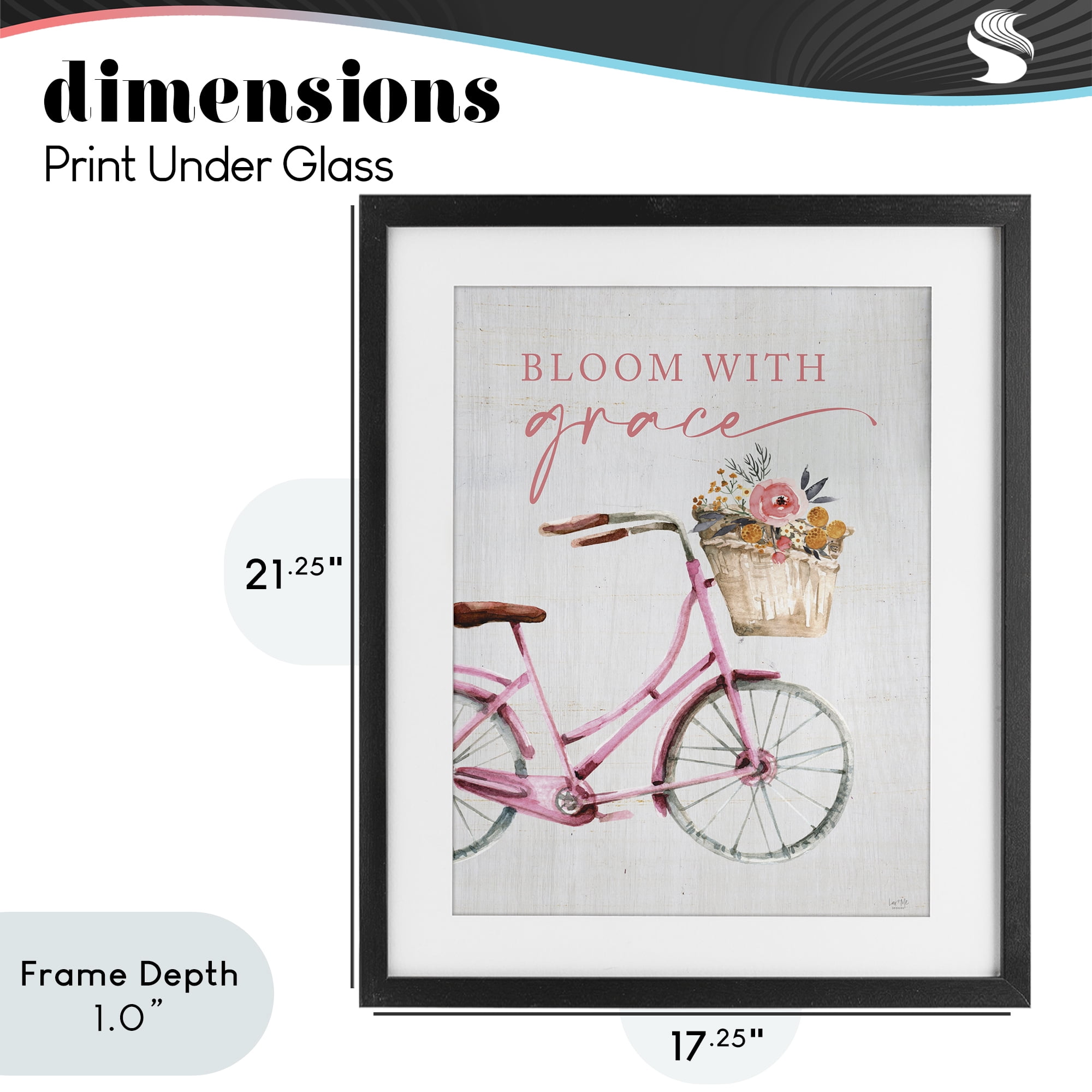 Stupell Industries Bloom With Grace Bicycle Black Framed Print Under Glass, design by Lux + Me Designs