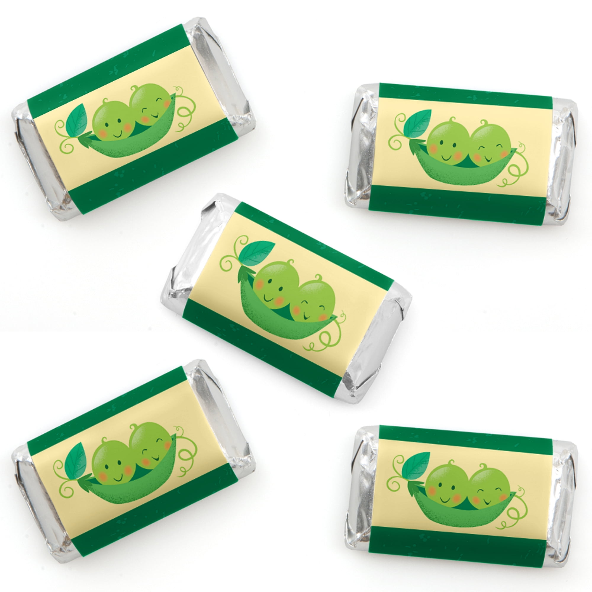 Double the Fun - Twins Two Peas in a Pod - Mini Candy Bar Wrapper Stickers - Baby Shower or First Birthday Party Small