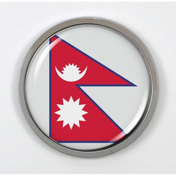 Flag of Nepal Car Emblem Round Badge Sticker – Metal Bezel