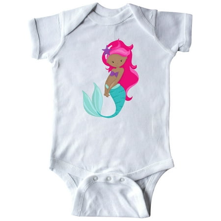 

Inktastic African American Mermaid Pink Hair Sea Star Gift Baby Girl Bodysuit