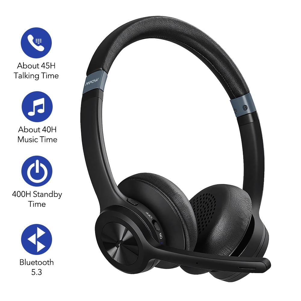 Mpow HC9 Bluetooth Headset V5.3, Wireless Headphones with Noise Cancelling Microphone, On Ear Wireless Headset, Compatible with Cell Phones Laptop Computer