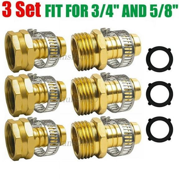 Tmalltide 3/4inch Copper Garden Hose Repair Connector with Stainless Steel Clamps, Male and Female Garden Hose Fittings, Mender End Repair Kit, Water Hose End Mender, Fit for 3/4inch Hose Fitting
