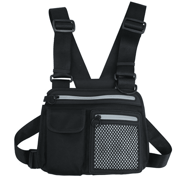 Mochila deportiva para el pecho. Bolsa para el pecho con soporte para teléfono incorporado. Para entrenamientos, carreras y senderismo, color negro