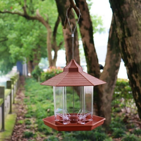 Wild Bird Feeders for Outside Hanging  Garden Yard Outdoors Decoration  Hexagon Shaped with Roof Hanging Birds Feeder Squirrel Proof Gazebo Bird Feeder for Bird Watchers