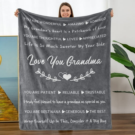 LHSHID Love You Grandma Gifts for Grandma Mothers Day Birthday Gifts from Granddaughter and Grandson Fleece Blanket 30x40in