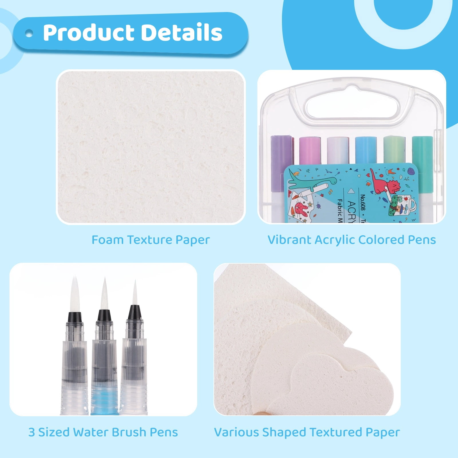 75 Pcs Magic Puffy Paint Set, Includes 60 Pcs Texture Papers and 12-Color Marker Pens, 3 Water Brush Pens, Paper for Crafts, DIY Painting Art, Travel & Parent-Youngster Activities