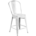 thumbnail image 1 of 24'' High Distressed White Metal Indoor-Outdoor Counter Height Stool with Back, 1 of 9