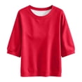 thumbnail image 7 of Fashion Shirts for Women 3/4 Sleeve Fall Oversize Casual Solid Color Loose Blouse Round Neck Blouses Comfortable Top, 7 of 7