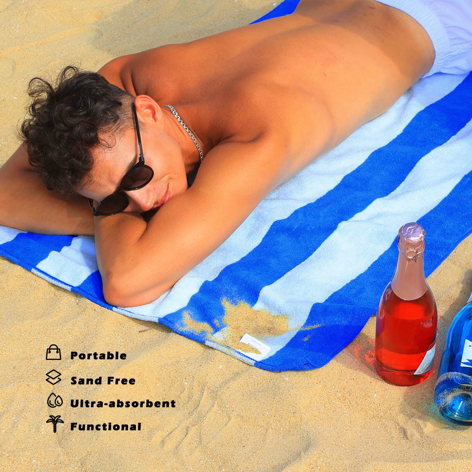 Exclusivo Mezcla 4-Pack Large Cabana Stripe Lightweight Soft Microfiber Beach Towels, Highly Absorbent Travel Pool Towel(Blue,30"x60")