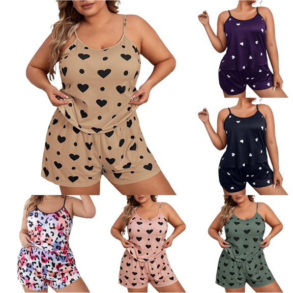 Weebloom Womens Sleepwear Plus Size Summer T Shirt Shorts Pajamas Large Size Home Wear Casual Set Sleepwear Nightwear Pjs Loungewear Khaki 5Xl