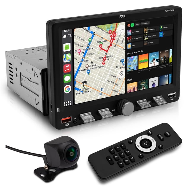 Pyle 7" Single DIN Touchscreen Car Stereo | Wireless Apple CarPlay, Android Auto, Bluetooth, USB/USB-C Fast Charge, AM/FM Radio | Includes Remote & B
