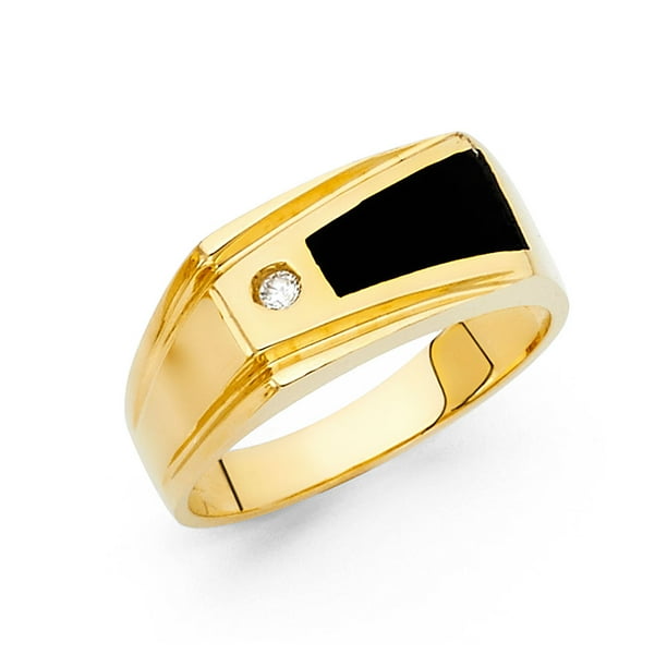 Gemapex Solid 14k Yellow Gold Black Onyx Ring Mens Fashion Band Cz Diamond Cut Square Polished Fancy Size 9 5 Walmart Com Walmart Com