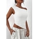 thumbnail image 4 of Remera Mujer PRETTYGARDEN Top Corto Fruncido de Un Hombro Blanco Talle S, 4 of 8