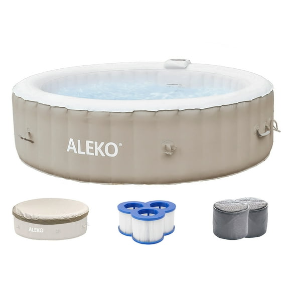 ALEKO Round Inflatable Brown 6 Person Hot Tub Spa with Cover