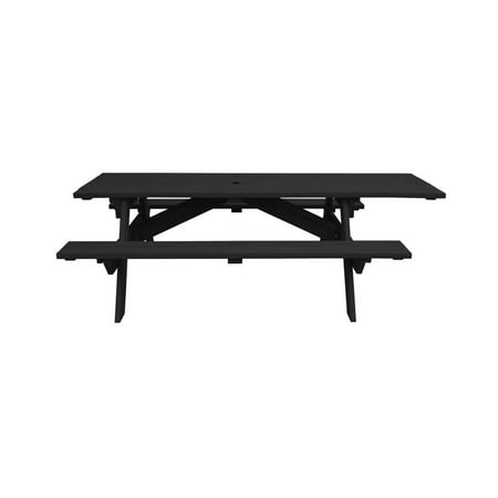HomeRoots Charcoal Solid Wood Outdoor Picnic Table Umbrella Hole