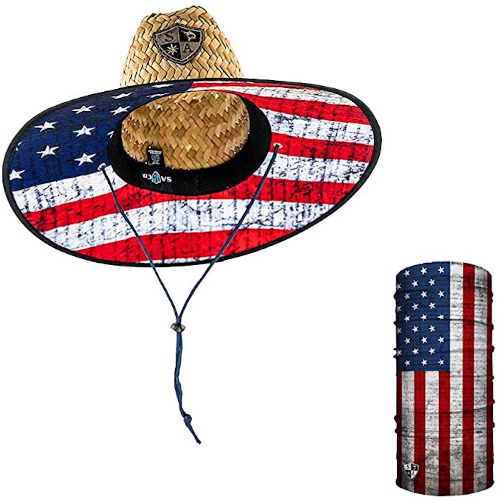 SA Company Straw Hat American Flag Under Brim Straw Hat for Men and