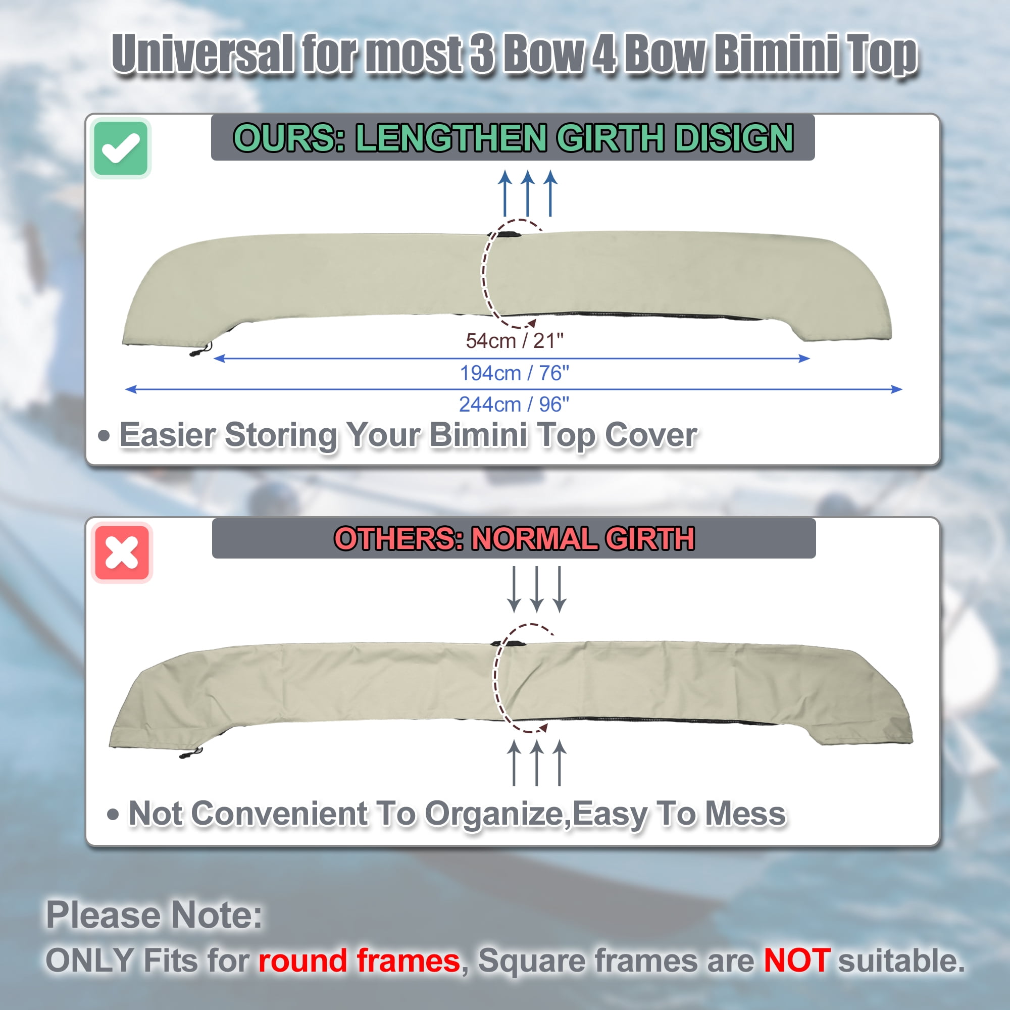 Unique Bargains Bimini Top Storage Boot Cover Light Hole 600D Canvas Beige