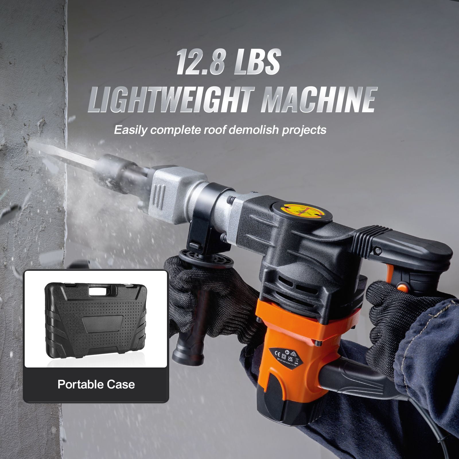 Demolition Jack Hammer Concrete Breaker 1400W Heavy  Electric Hammer Power Concrete Breaker 2 Chisel Bits