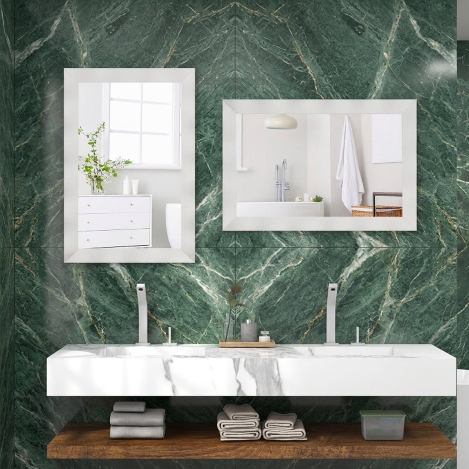 Vebreda Bathroom Wall Mirror, 41.5 x 28 inches Farmhouse Wall Mirror with Solid Wood Frame, Stylish and Rustic Decoration, High Quality Material
