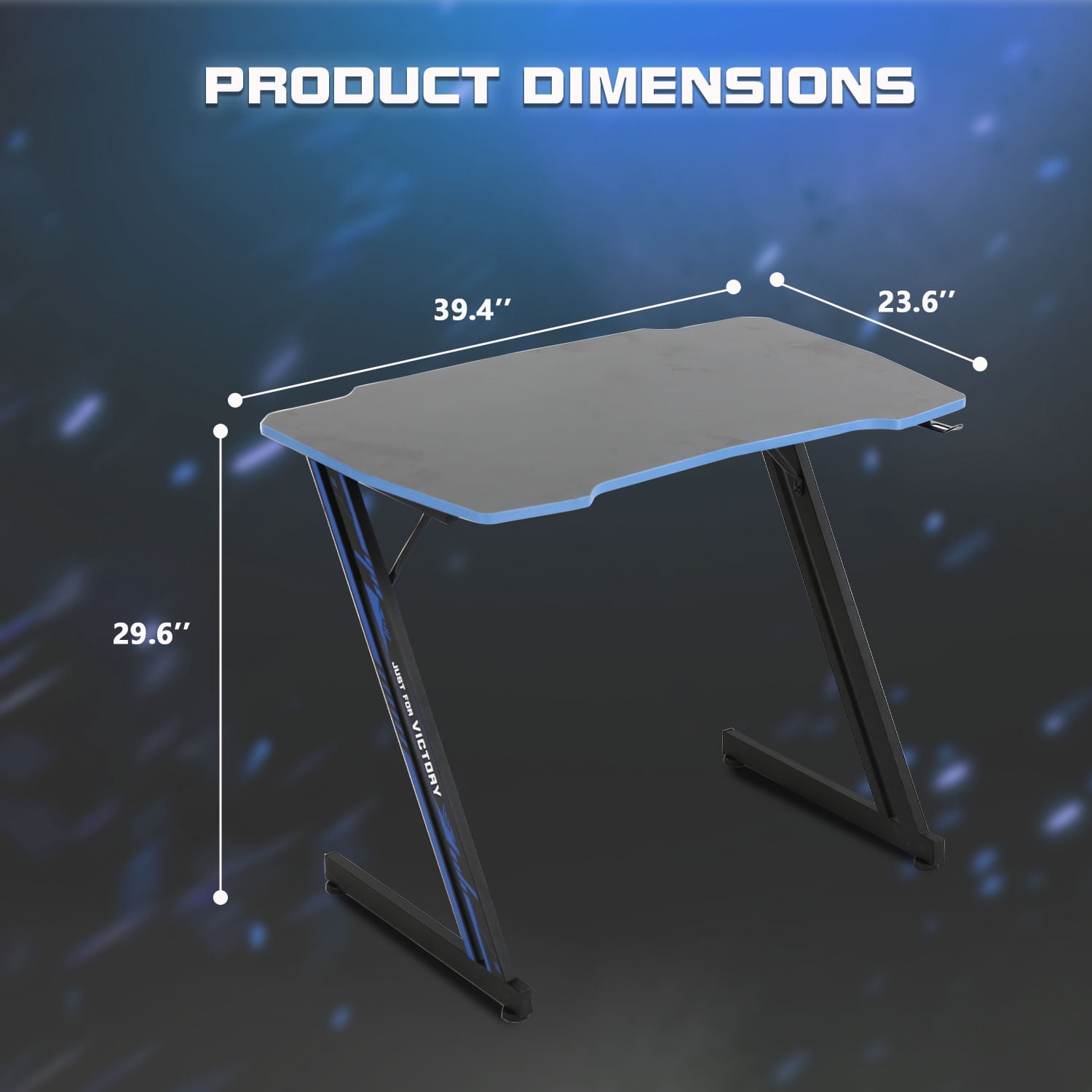 CL.HPAHKL 39 inch Small Gaming Desk, Z Shaped PC Computer Desk Gaming Workstation with Headphone Hook, Ergonomic Gaming Table PC Desk for Game Players, Blue