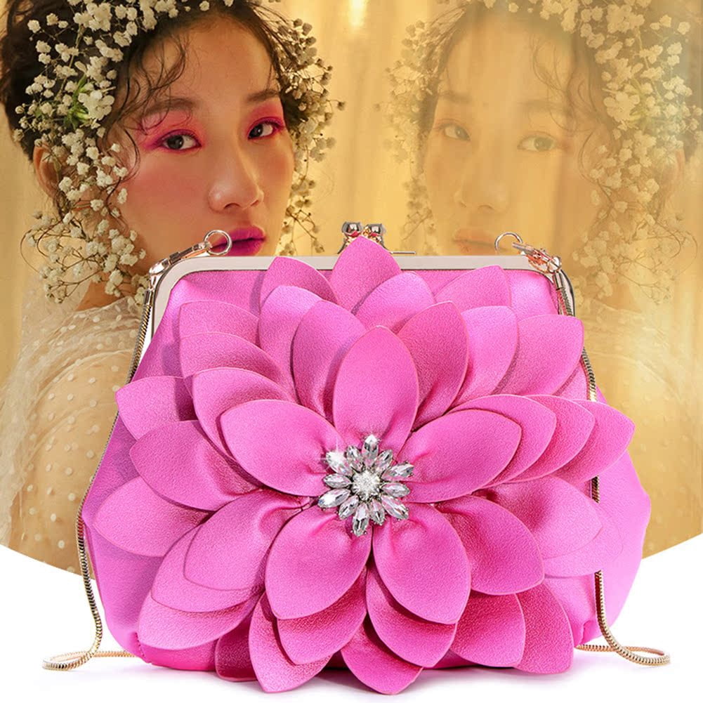 Ruiatoo Women's Evening Clutches Handbags Flower Formal Party Wallets Wedding Purses Wristlets Ethnic Totes Satchel Rose Red