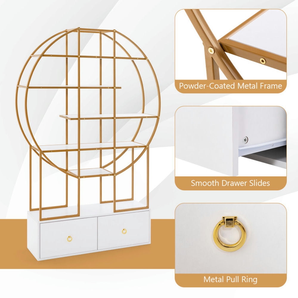 Demi Bonn 6-Tier Metal Bookshelf with 2 Storage Drawers, 71" Free Standing Bookcase, White