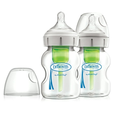 Dr. Brown's Natural Flow Options+ Wide-Neck Glass Baby Bottles, Clear, 0m+, 5 Ounce,