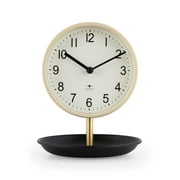 Better Homes & Garden Light Tan and Black Tabletop Round Analog Dial Clock with Trinket Tray Base
