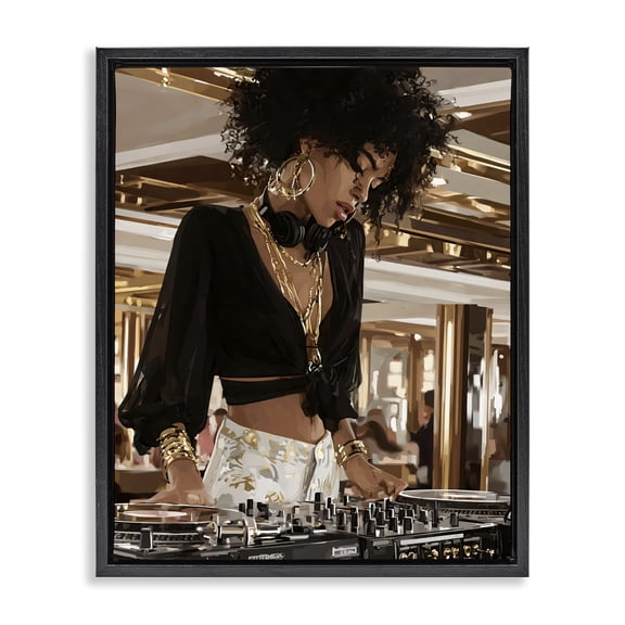 Stupell Industries Woman Of Music Live DJ Black Framed Floater Canvas Wall Art, design by Franklyn Gregory