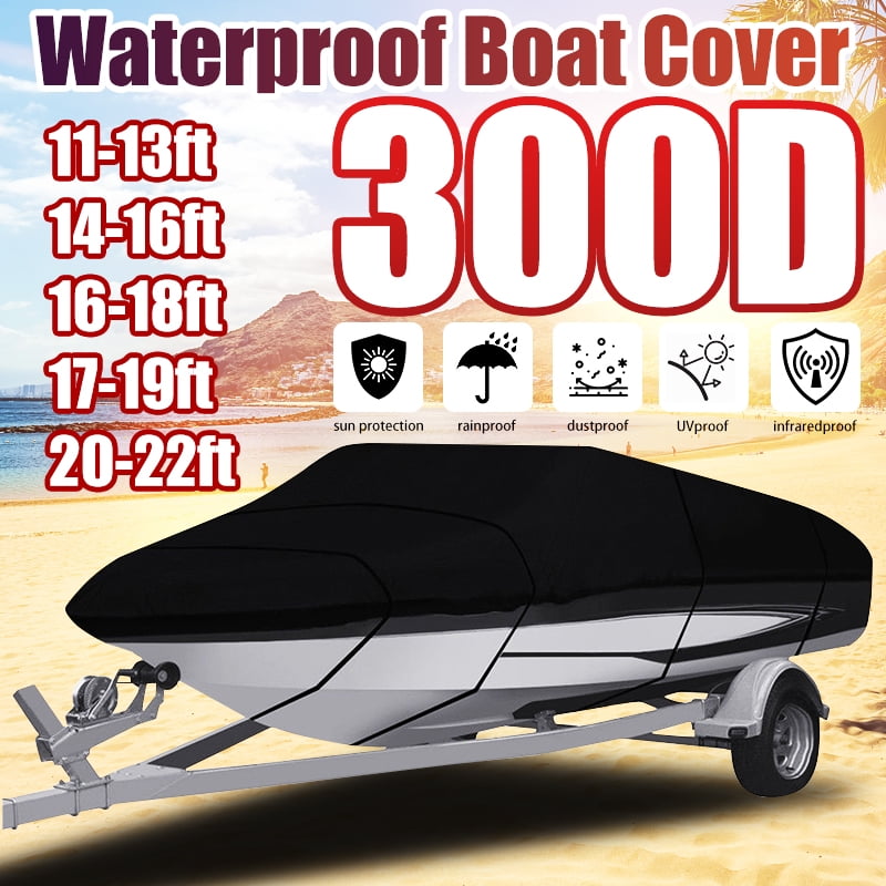 Black 20-22ft 100" 300D V-Hull Boat Cover Dustproof Windproof Waterproof 