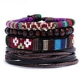 thumbnail image 1 of Apuakthei Mix 4 Pulseras envolventes, pulseras de cuero de estilo étnico bohemio, pulsera con cuentas de madera, pulseras tejidas con cordón de cáñamo, pulsera ajustable hecha a mano para hombres y, 1 of 7