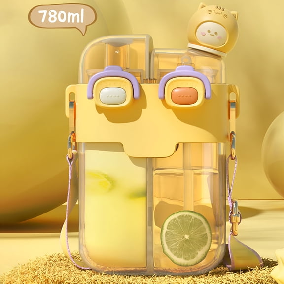 ACDANC Kawaii Water Bottle Cute Water Bottles with Straw, Double Wall Water Bottle with Adjustable Strap and Stickers, Portable Leakproof Drinking Cups for Outdoor Sports Travel, 26oz