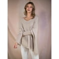 thumbnail image 4 of Women'S V-Neck Batwing Sleeve Casual Fringed Hem Oversized Knit Poncho Sweater Apricot S/M, 4 of 10