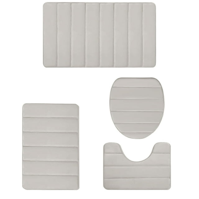 Maplenight Bathroom Rug Set 4 Pieces - Soft Velvet Fleece Foam Bath Mats, Non-Slip Rubber Backing, High Water Absorption, Machine Washable, Modern Style for Home Bathroom Beige