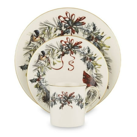 - Lenox Winter Greet 12 Piece Bone China Dinnerware Set with Gold Accent